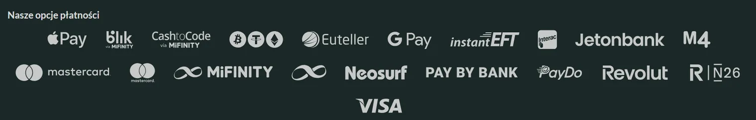 Metody płatności w Lemon Casino — Apple Pay, BLIK via MiFinity, CashtoCode, Bitcoin, USDT, Ethereum, Google Pay, Mastercard, MiFINITY, Neosurf, Revolut, Visa i kolejne